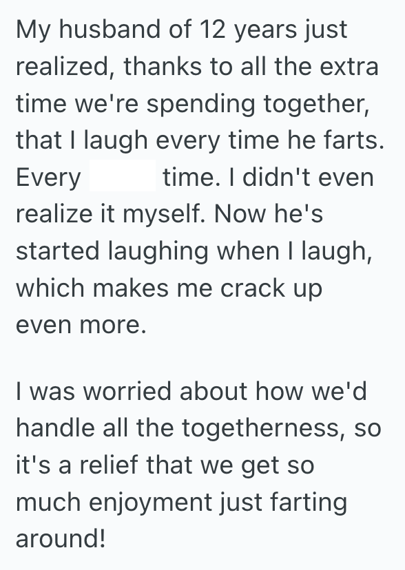 Screenshot 2025 07 11 at 11.29.51 AM His Wife Had Always Been Polite To A Fault, So When She Finally Farted In Front Of Him, They Shared A Hilarious Moment That Made Their Marriage Feel Even Stronger